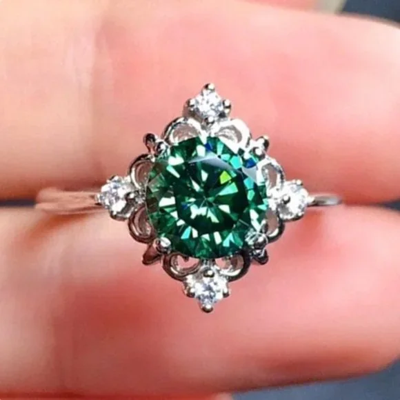 High Quality Zircon Ring Green Crystal CZ Rings For Women, HA4435-6 - Picture 5 of 6